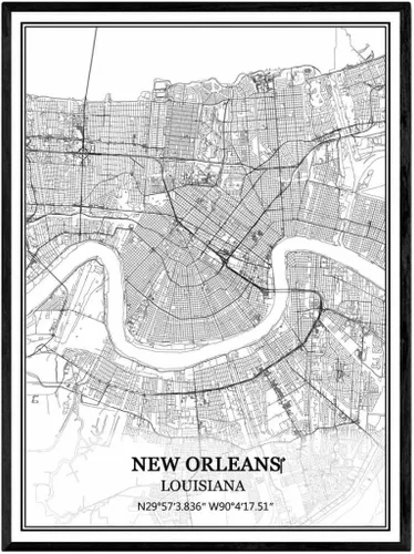 Vista 9 de TANOKCRS Baton Rouge Louisiana USA - Póster impreso en lienzo con diseño de mapa de Estados Unidos, sin marco, moderno, en blanco y negro, regalo