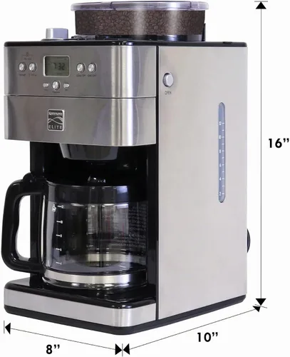 Vista 7 de Kenmore Elite Cafetera de Moler y Preparar – Molinillo integrado, máquina automática de café por goteo, cafetera programable de 12 tazas, molinillo