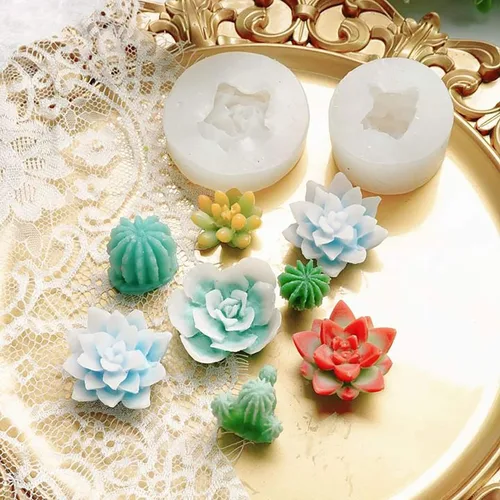 Vista 6 de Funshowcase Juego de moldes de silicona para cactus y plantas suculentas para resina epoxi, jabón, vela, cera, polímero, arcilla, yeso, fondant