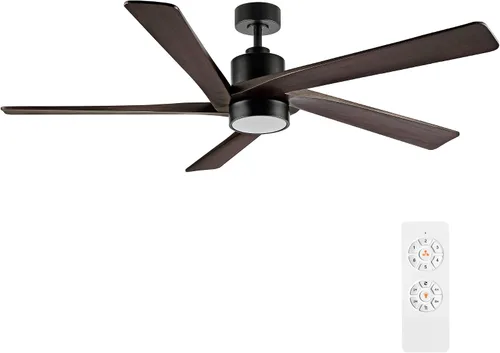 Vista 9 de WINGBO Ventilador de techo CC de 48 pulgadas con luces y control remoto, 5 cuchillas de madera maciza tallada, motor CC reversible de 6 velocidades