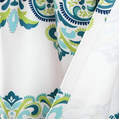 Vista 3 de Lush Decor Clara Valance - Cortina individual de estilo bohemio con estampado de damasco, cenefa, azul y verde