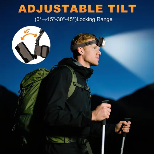 Vista 3 de Linterna frontal LED recargable con batería para casco, 5 modos de luz, 1000 lúmenes, USB-C, impermeable, brillante, exterior, camping, esencial