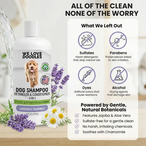 Vista 3 de Champú, acondicionador y desenredante para perros, el mejor champú para pelo de mascotas, hipoalergénico, sin lágrimas, piel sensible para cachorros