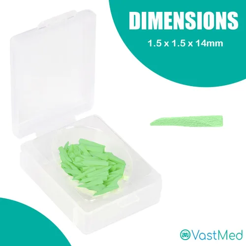 Vista 3 de 100 cuñas dentales de madera Cuñas de madera desechables - Verde (mediano)
