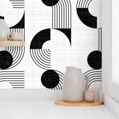 Vista 8 de Spoonflower Black and White Mod Peel and Stick Removable Wallpaper Roll 24" x 144" Woven Look Graphic Bauhaus Monochrome Self-adhesive