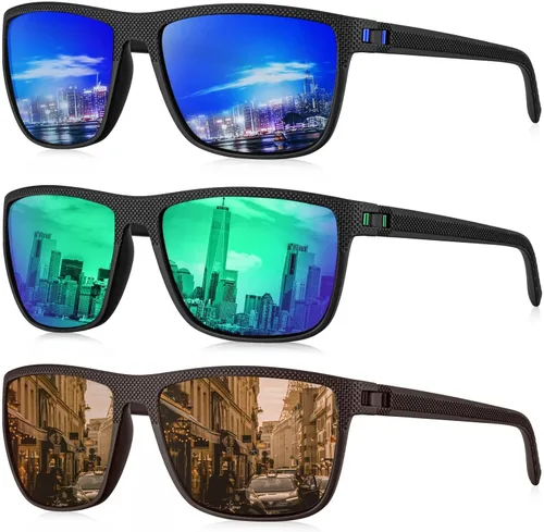 Vista 45 de KALIYADI Gafas de sol polarizadas para hombre, gafas de sol ligeras con protección UV para conducir, pescar y jugar golf (3 unidades) Negro