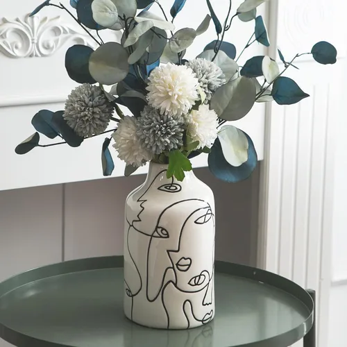 Vista 4 de Kimdio Juego de jarrones de cerámica, 2 jarrones de flores de diseño irregular abstracto blanco, decoración moderna del hogar, decoración de sala