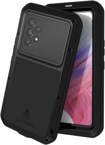 Vista 2 de Funda militar resistente para Samsung A53, con protector de pantalla de vidrio templado, a prueba de golpes, a prueba de polvo, a prueba de Negro
