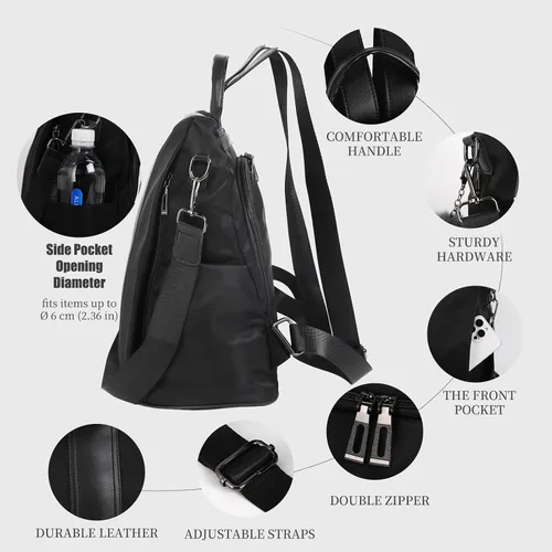 Vista 4 de Mochila impermeable liviana de nailon antirrobo para mujer, Negro, M