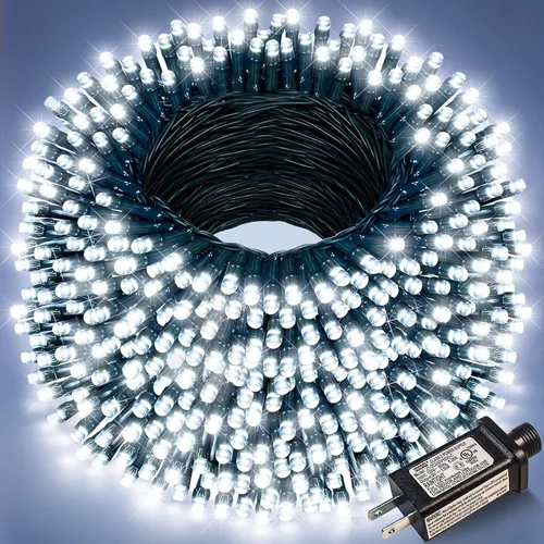 Vista 47 de Juego de 2, luces de Navidad, 200 pies, 600 LED, exterior/interior, guirnalda luces, 8 modos, impermeables, cable verde, parpadeantes, árbol, patio