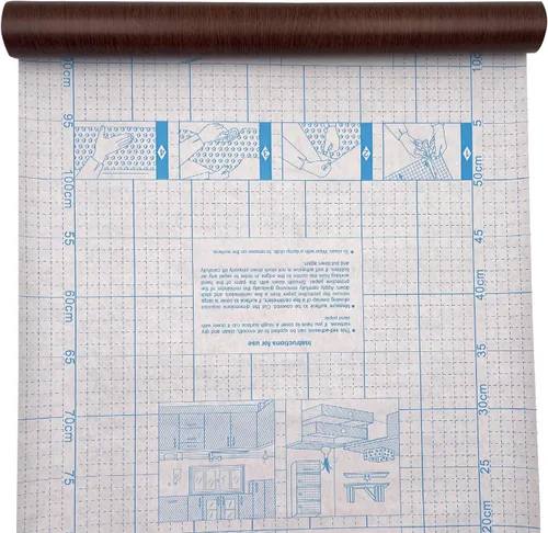 Vista 6 de LovingWay Rollo de papel tapiz de grano de madera marrón de 14.7 pies para estantes de 17.7 x 177 pulgadas, autoadhesivo, para computadora