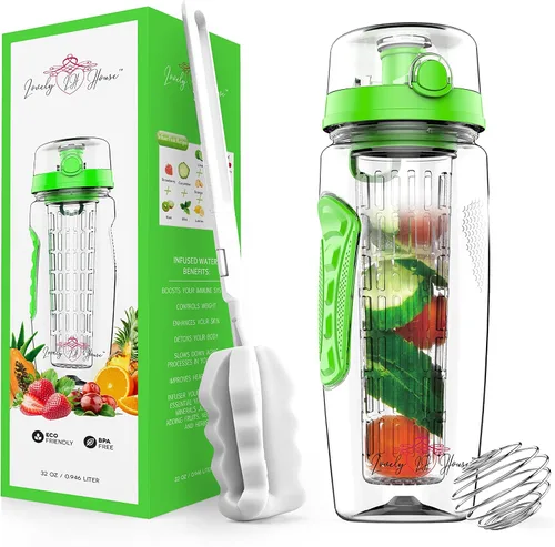 Vista 7 de Botella de agua con infusor de frutas de 32 onzas: Infusión de agua saborizada y té para hidratación, recipiente deportivo con batido de proteínas