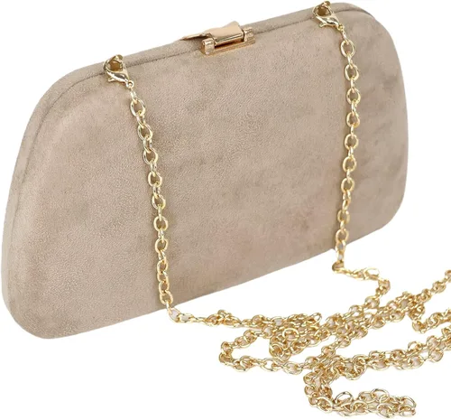 Vista 3 de Milisente Bolso de mano para mujer, de ante suave y sólido, bolso de mano de noche, bolso de hombro con cierre de hojas metálicas