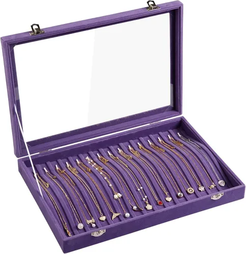 Vista 11 de Frebeauty Organizador de collares de 15 ganchos, bandeja de terciopelo con Beige