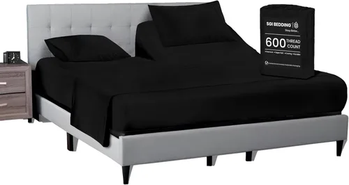 Vista 17 de SGI bedding Sábana Queen de 28 pulgadas con cabecera flexible y parte superior dividida, 100% algodón egipcio - 600 número de hilos, sábanas