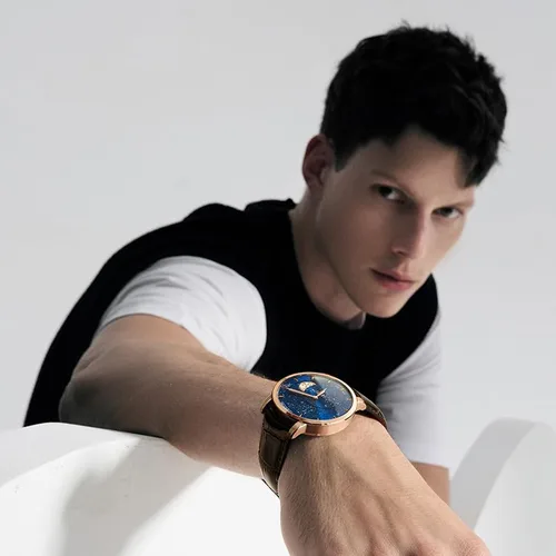 Vista 8 de AGELOCER Luxury Automatic Mechanical Watch, Original Men Watch with 3D Starry Sky Moon Phase Watch Dial Skeleton Leather Men's Wrist Watch