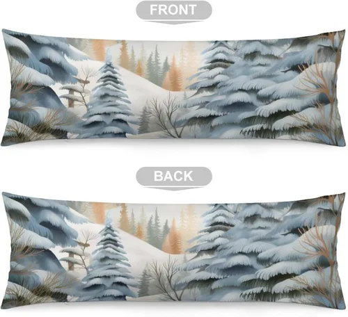 Vista 3 de Funda de almohada corporal de invierno con diseño de pájaros en el bosque, decorativa, larga, con cremallera, para decoración de sofá, sofá, 20 x 54