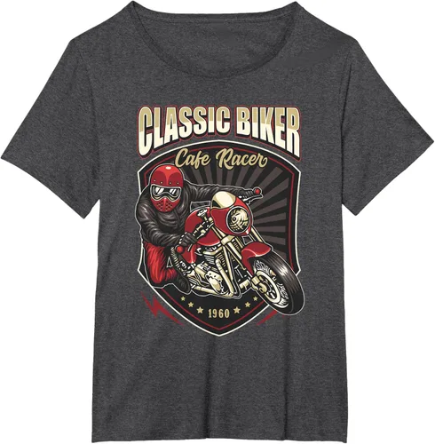 Vista 27 de Camiseta de motocicleta clásica Biker Cafe Racer para hombre, Negro, S