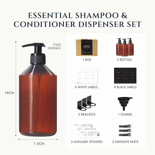 Vista 7 de FINESSY Botellas de Pared con Bomba Dispensadoras Recargables de Champú y Acondicionador, Dispensador de Jabón y Champú para Baño y Ducha de 3