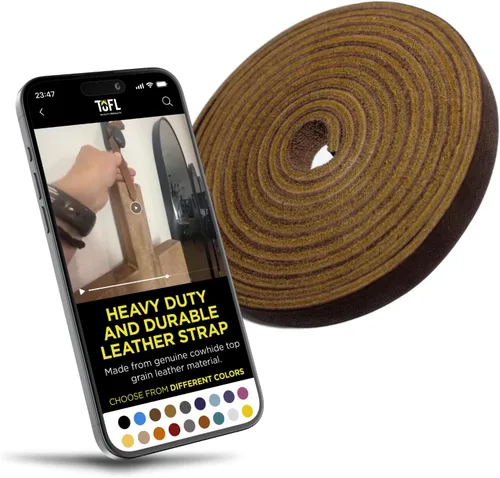 Vista 21 de TOFL Genuine Leather Strap, Top Grain Cowhide Craft Strip – Beige (2 Pack)