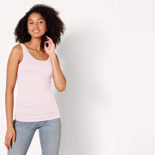 Vista 2 de Amazon Essentials Camisetas sin mangas ajustadas y acanaladas con cuello redondo para mujer, paquete de 2 Gris claro jaspeado/rosa claro