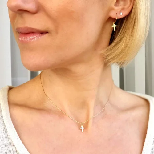 Vista 5 de Cross Daggle hoop earrings Gold cross earrings Minimal earrings Dainty Cross Earrings Huggie earrings 14K Gold Filled Earrings Christmas gift
