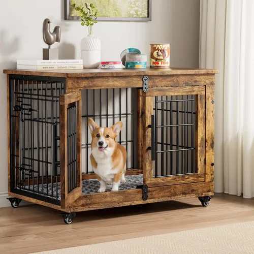 Vista 10 de Lulive Mueble de Jaula para Perros Pequeños, Perrera para Perros de Interior con Puertas Dobles de Madera, Jaula para Perros de 27.1'' de Servicio