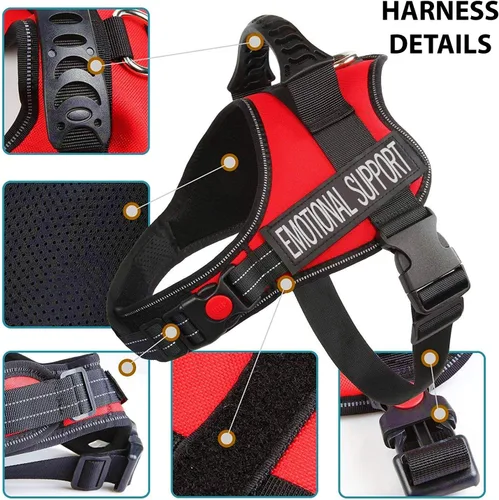 Vista 3 de Just 4 Paws Chaqueta de arnés para perro de apoyo emocional con asa acolchada, 6 tamaños, correas ajustables y 2 parches reflectantes extraíbles Rojo