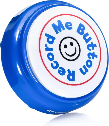 Vista 2 de Botón Record Me: diseño único y alegre grabable con micrófono integrado, reproduce tu propio mensaje personalizado en cualquier momento (azul)
