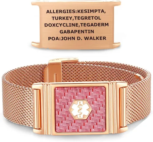 Vista 14 de Alpha - Pulsera unisex de acero inoxidable para identificación de alerta médica, ajustable, talla única