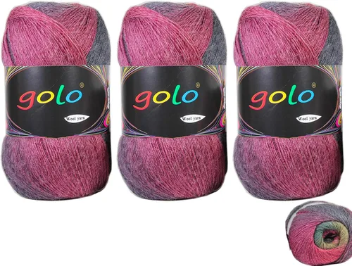 Vista 5 de Hilo de lana golo para tejer 200 yardas, hilo Cachemire multicolor arcoíris
