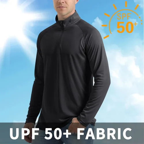 Vista 4 de CRYSULLY Camisas de pesca para hombre con protección solar UPF 50+ de manga larga y cremallera de 14