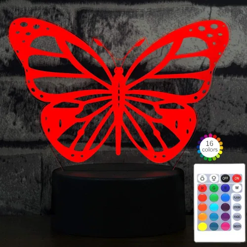 Vista 7 de i-CHONY - Luz Nocturna de Mariposa 3D, Regalo de Cumpleaños, Lámpara de Ilusión, 7 Colores que Cambian Automáticamente, Lámpara de Mesa o Escritorio