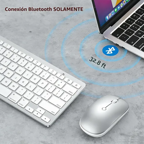 Vista 6 de Teclado y mouse inalámbricos para Mac, teclado de 14 atajos multimedia con mouse DPI ajustable, diseño delgado y portátil, conexión Bluetooth