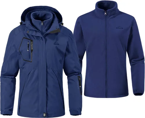 Vista 2 de Rdruko Chaqueta de esquí impermeable 3 en 1 para mujer, abrigo de invierno con aislamiento polar