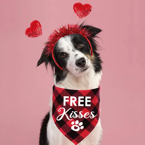 Vista 6 de STMK Bandana para perro para el día de San Valentín, diadema de corazón para el día de San Valentín, bandanas disfraces para perros pequeños