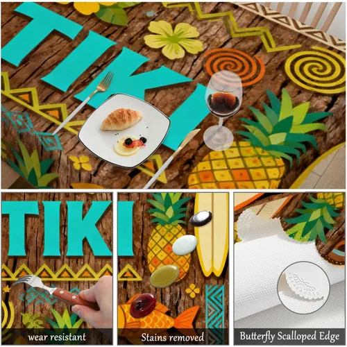 Vista 6 de Swono Mantel rectangular decorativo con patrón africano, exóticos geométricos de piñas, peces, mantel de poliéster para mesa de cocina para comedor