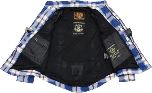 Vista 7 de Camisa de motociclista Milwaukee Leather para hombre, de franela a cuadros con fibra de aramida y armadura - Azul pequeña