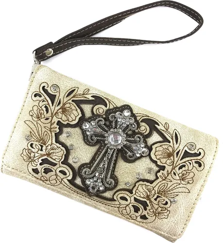 Vista 2 de Zelris Western Floral Blossom Cross Mujer Crossbody Muñeca Trifold Wallet