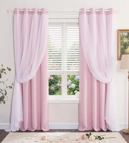 Vista 15 de Beige Blackout Curtains with White Sheer Overlay for Bedroom/Living Room