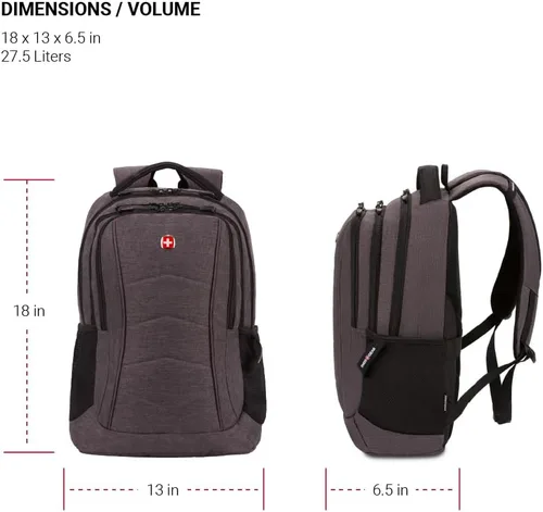 Vista 9 de SwissGear 5668 Mochila para portátil, gris oscuro jaspeado, 18.25 pulgadas Gris oscuro (Dark Grey Heather)