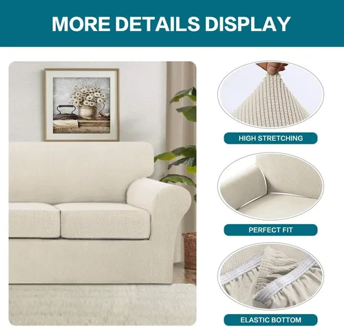 Vista 5 de Turquoize Fundas de sofá de 3 piezas para sofá de 2 cojines individuales, paquete de 2 fundas para silla, beige Biscotti