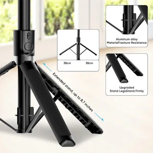 Vista 5 de Trípode extensible para teléfono de 71 pulgadas y palo selfie con control remoto inalámbrico, soporte giratorio de 360°, soporte de trípode portátil