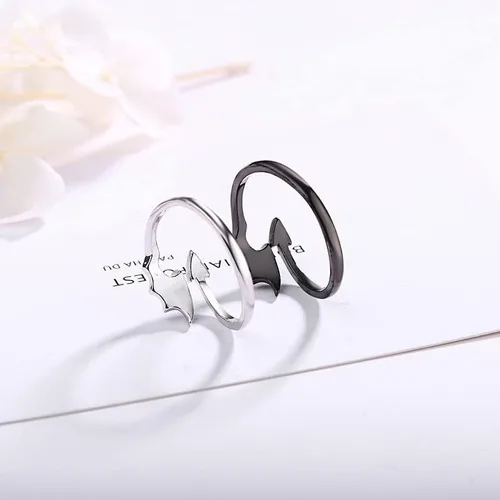 Vista 5 de Anillo abierto con alas de ángel y diablo con personalidad para hombres y mujeres, ajustable, color blanco y negro, para parejas, anillos a juego