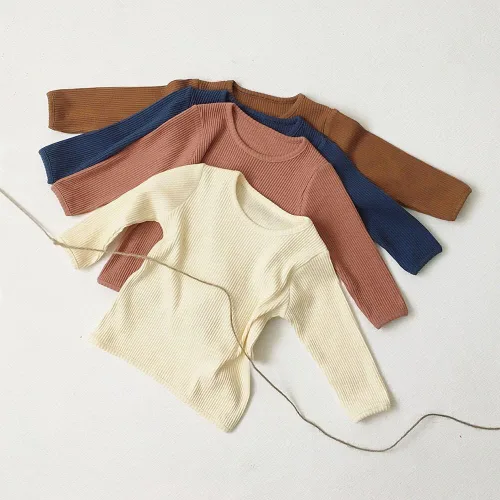 Vista 3 de Conjunto de pijama de 2 piezas de algodón orgánico suave y cómodo para otoño e invierno, para bebés y niñas (talla 90), Caramelo