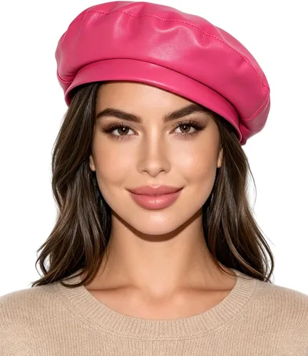 Vista 15 de MINGSEECESS Mujeres PU cuero francés negro boina sombrero Causal Beanie Hat Cinturón-marrón