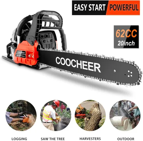 Vista 8 de COOCHEER Motosierras a gas de 62 CC, motosierra de gasolina de 20 pulgadas y 3.5 HP de 2 tiempos con tocones de árboles, extremidades, tala