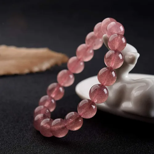 Vista 2 de JanDee - Pulsera de cristal elástico de cuarzo de fresa semipreciosa natural