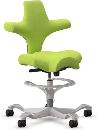 Vista 24 de HAG Capisco Sit to Stand - Silla de pie con marco blanco, tapizado, color rosa rubor Pink Blush