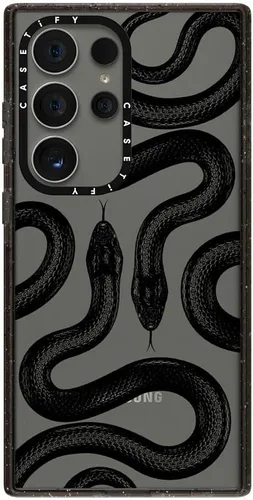 Vista 142 de CASETiFY Funda de impacto para Galaxy S22+ - Adhesivo Aries Moross, color negro transparente